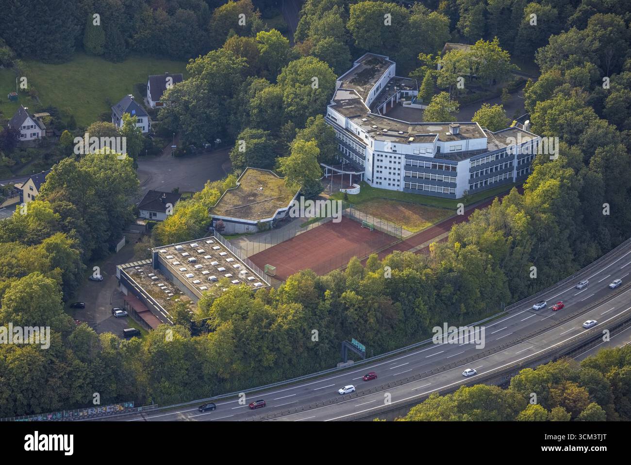 Foto aerea, EVAU - Evangelisches Gymnasium, Weidenau-West, Siegen, Siegerland, Renania settentrionale-Vestfalia, Germania, istruzione, istituto di istruzione, Foto Stock