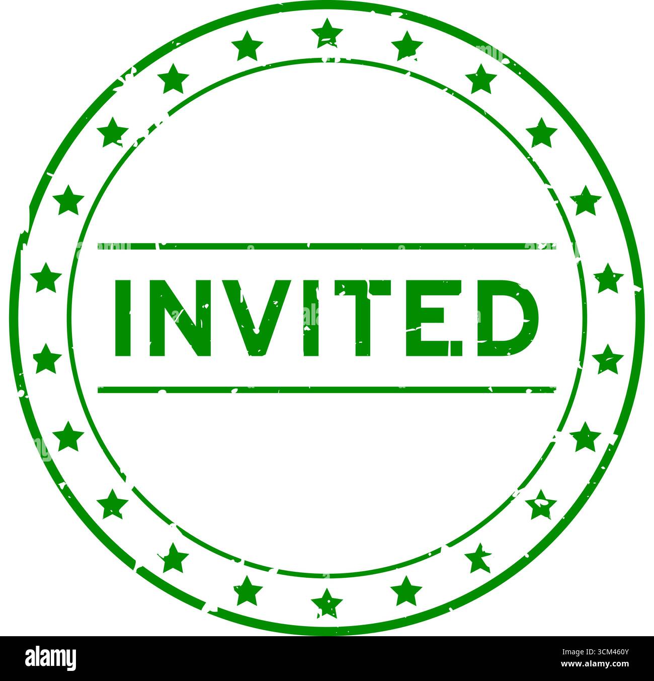 Green Grunge invitati parola intorno la guarnizione in gomma timbro su sfondo bianco Illustrazione Vettoriale