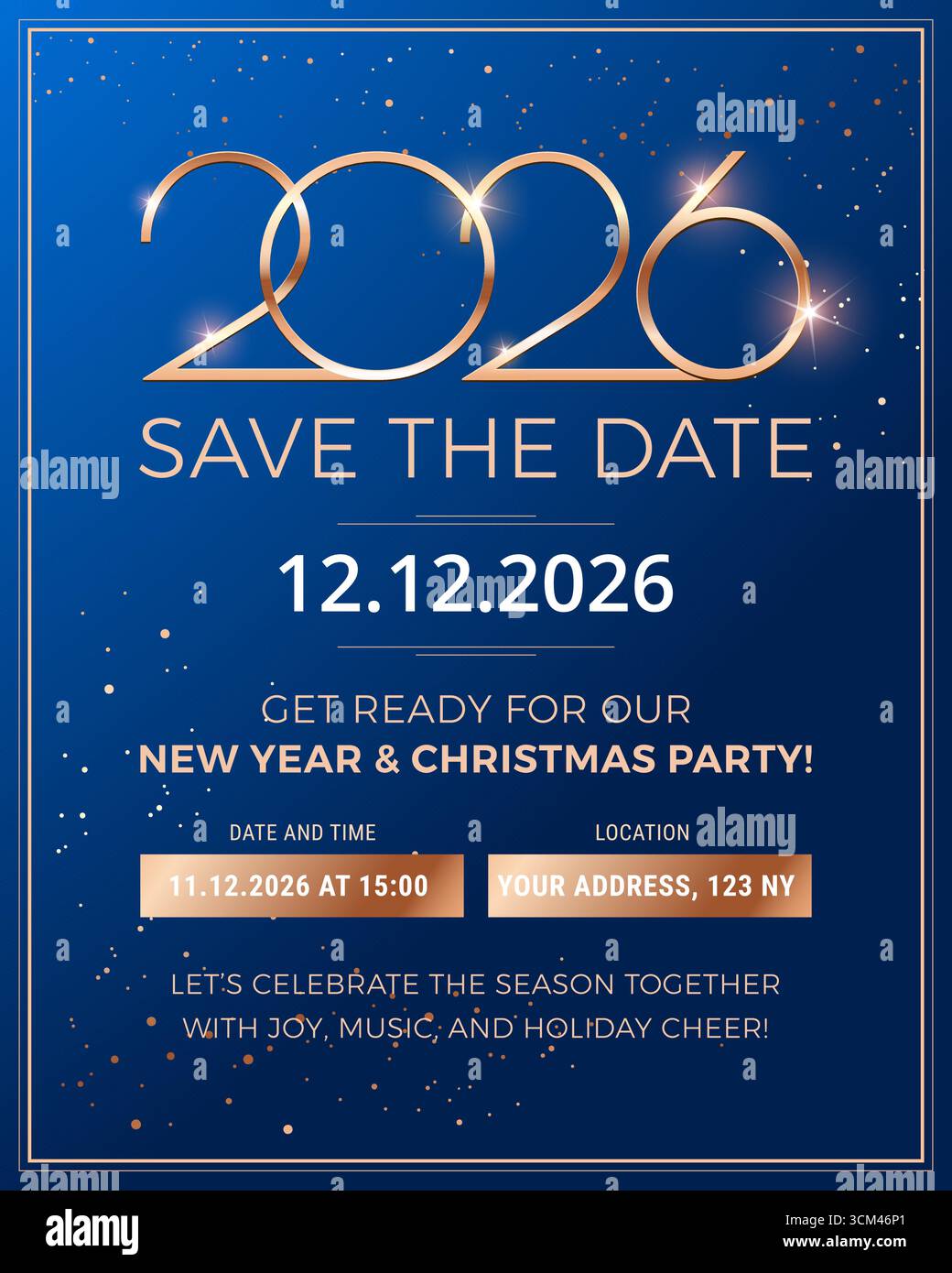 Save the Date New Year and Christmas Party 2026 - modello festivo per l'evento aziendale Capodanno e festività natalizia - illustrazione vettoriale per Save Illustrazione Vettoriale