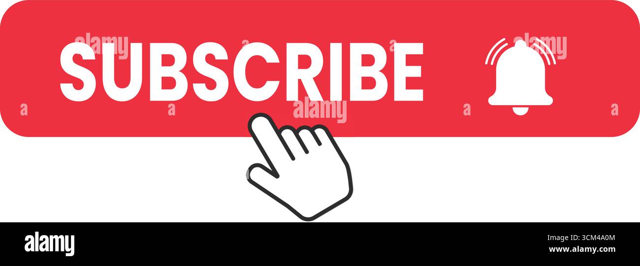Pulsante iscriviti con l'icona Bell e fai clic sul cursore – stile YouTube rosso Illustrazione Vettoriale