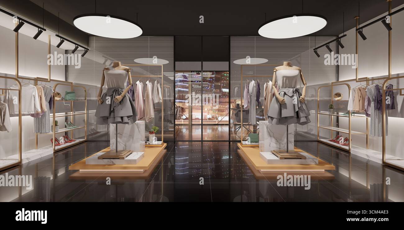 negozio di abbigliamento con rendering 3d. Foto Stock