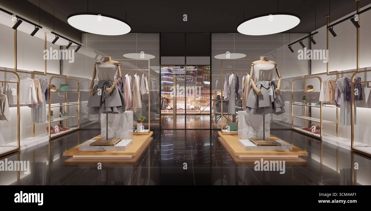 negozio di abbigliamento con rendering 3d. Foto Stock