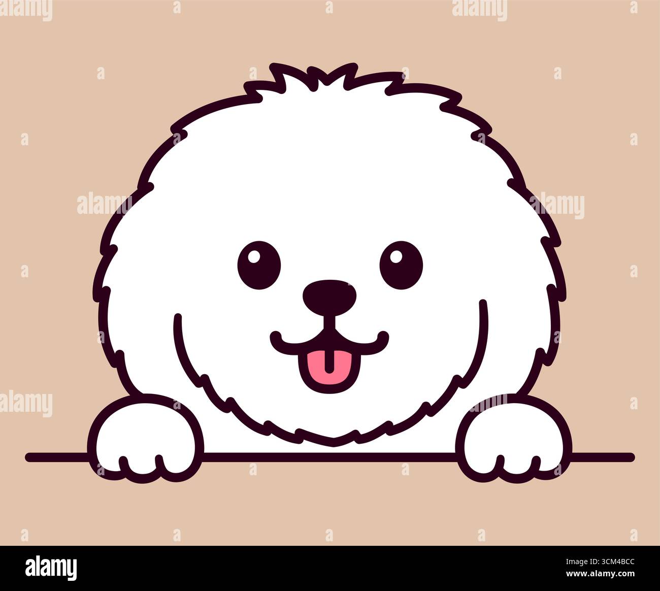 Carino cartone animato maltese, Bichon Frise, piccolo e soffice cane bianco che sbircia la testa e le zampe. Divertente illustrazione grafica di clip vettoriali. Illustrazione Vettoriale