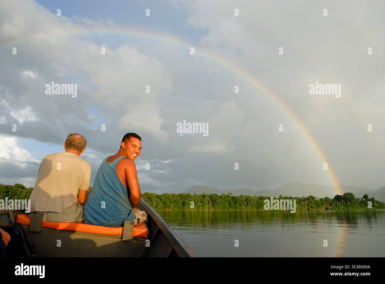 Gita in piroga sul fiume Caura, Etat de Bolivar, Repubblica bolivariana del Venezuela, Sud America Foto Stock