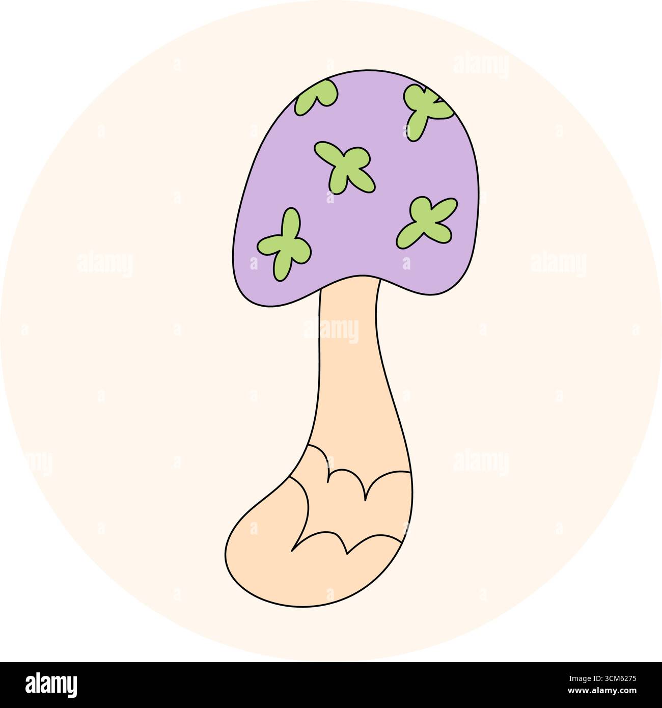 Cerchio adesivo per funghi di cartoncino retrò Groovy Illustrazione Vettoriale