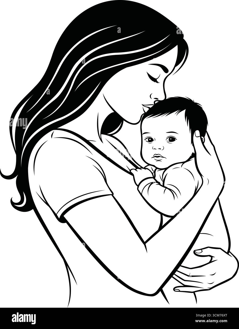 Questa illustrazione di cuore raffigura una madre che tiene delicatamente vicino il bambino, trasmettendo amore e tenerezza. Il design cattura lo speciale legame Illustrazione Vettoriale
