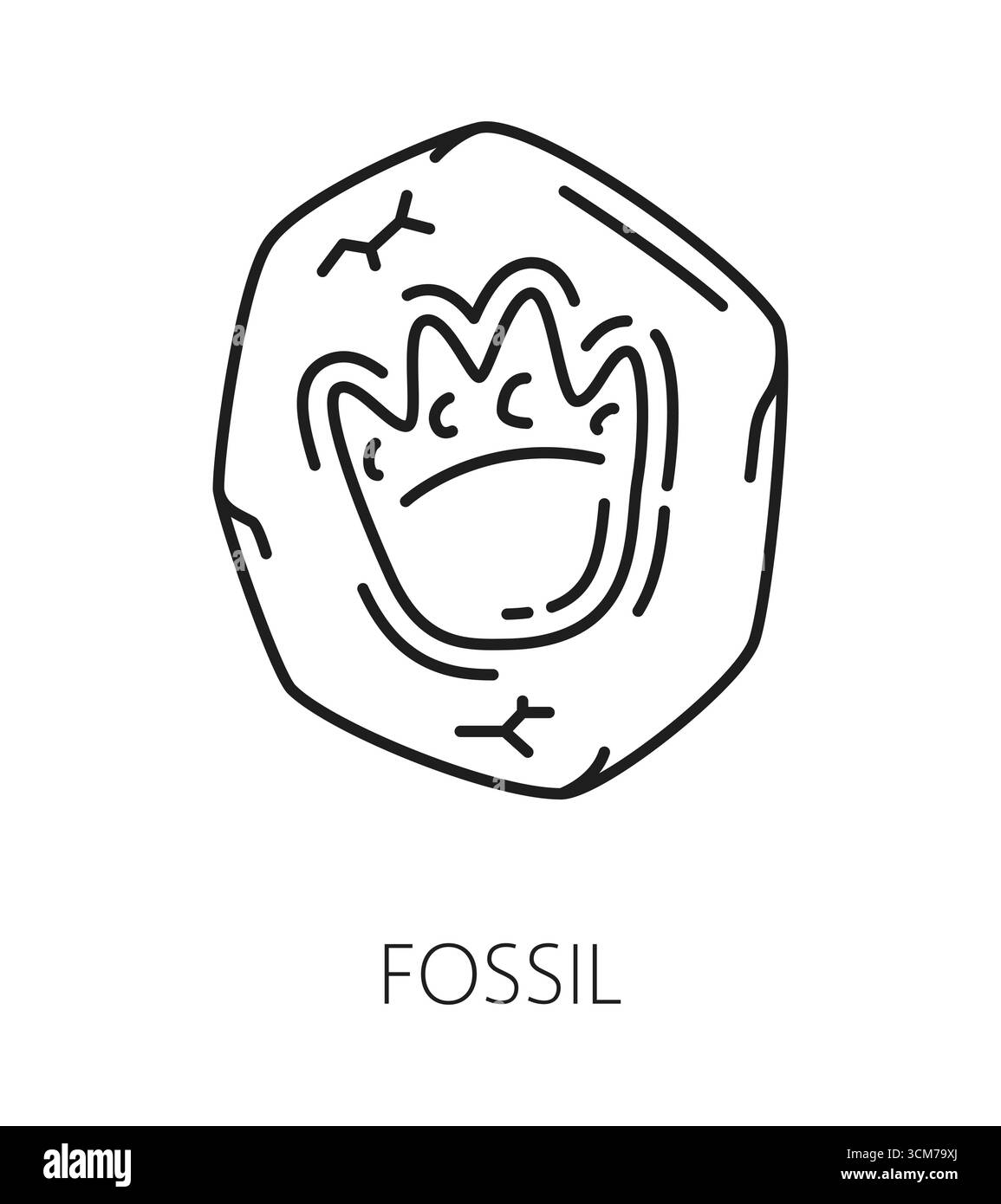 Icona o segno della galleria del museo sull'impronta fossile dei dinosauri. Icona vettoriale della linea del museo degli animali preistorici, pittogramma della galleria lineart. Insegna di esposizione di dinosauri con tracce fossili di dinosauro Illustrazione Vettoriale