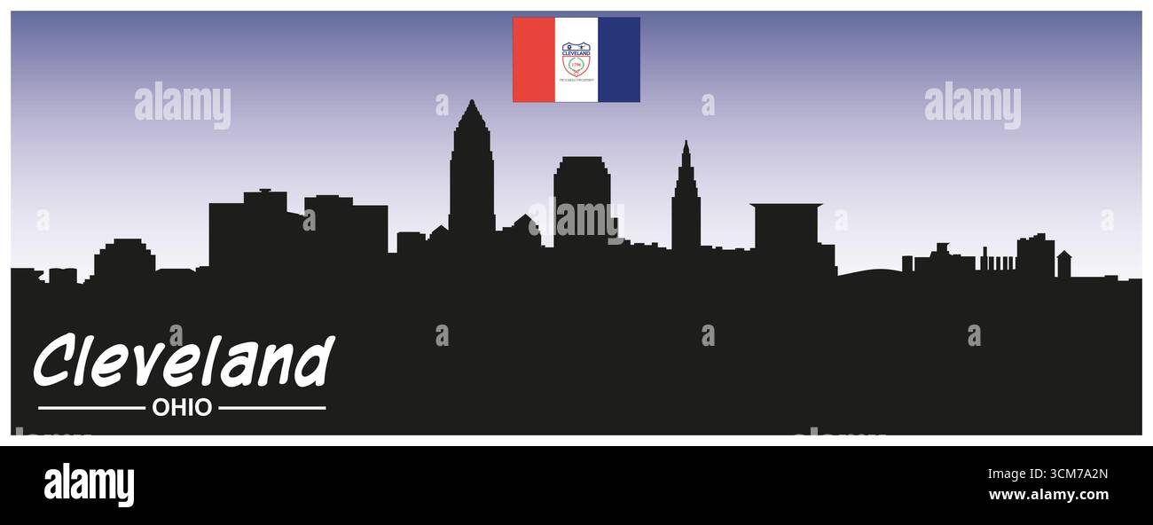 Silhouette di Cleveland, Ohio con bandiera Foto Stock