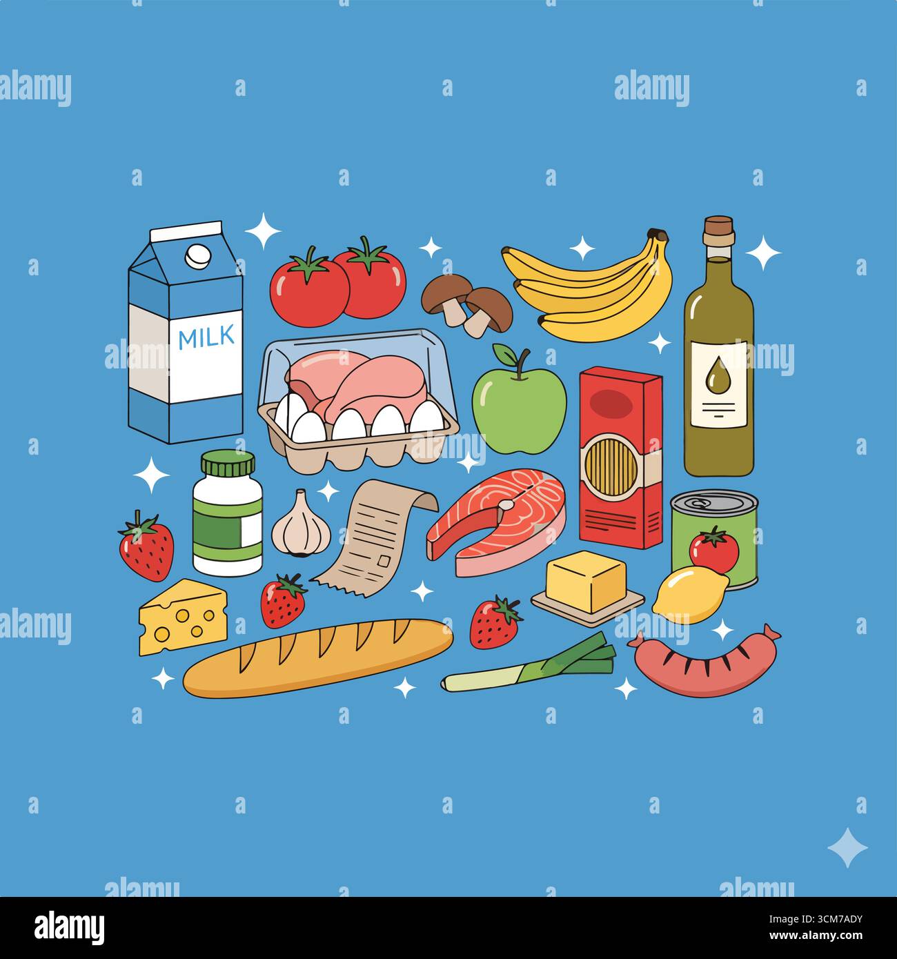 Illustrazione del vettore Haul della drogheria con alimenti freschi e confezionati Illustrazione Vettoriale