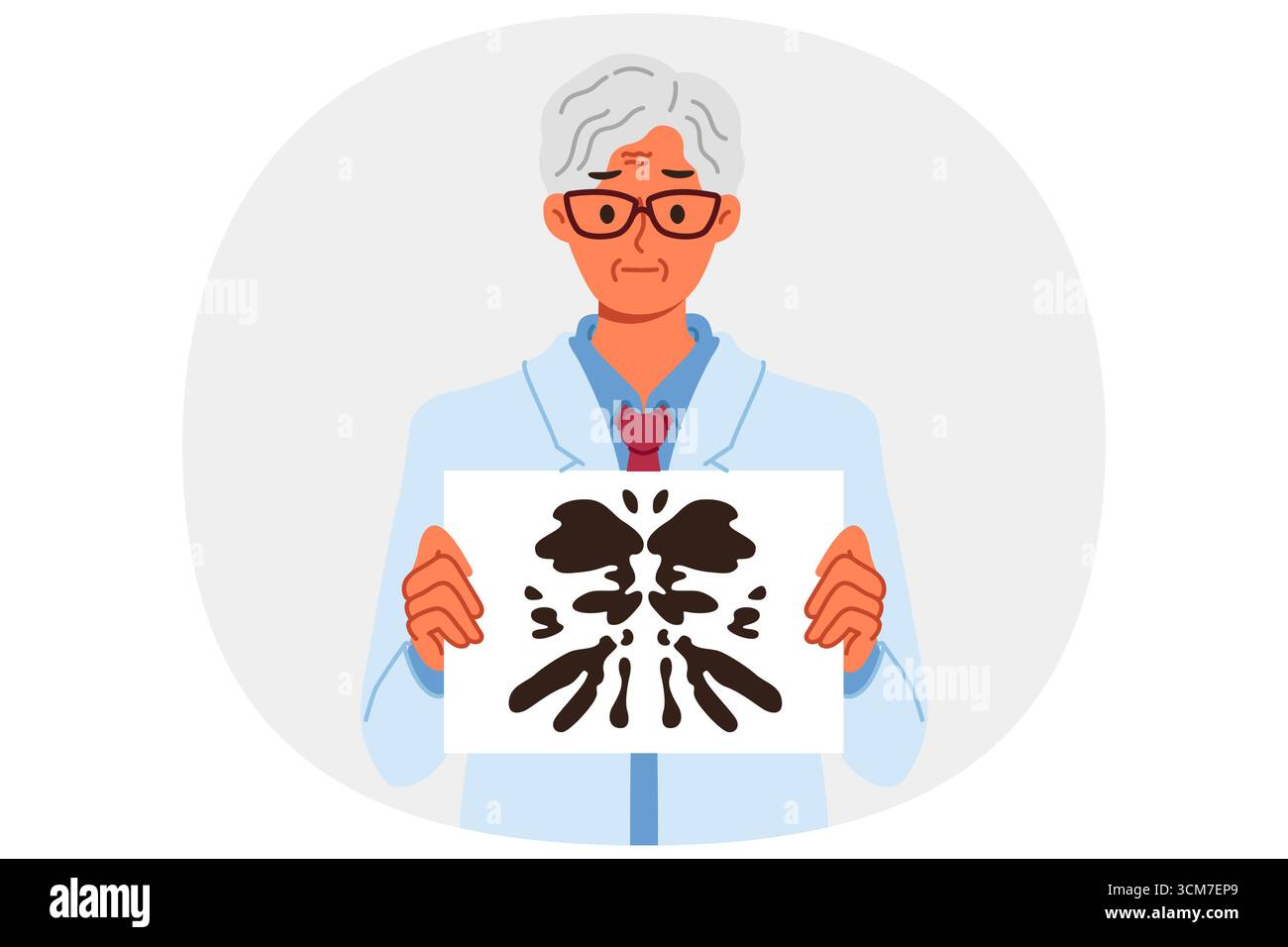 Lo psicoterapeuta utilizza il test di rorschach per controllare la salute mentale della persona e identificare i problemi mentali Illustrazione Vettoriale