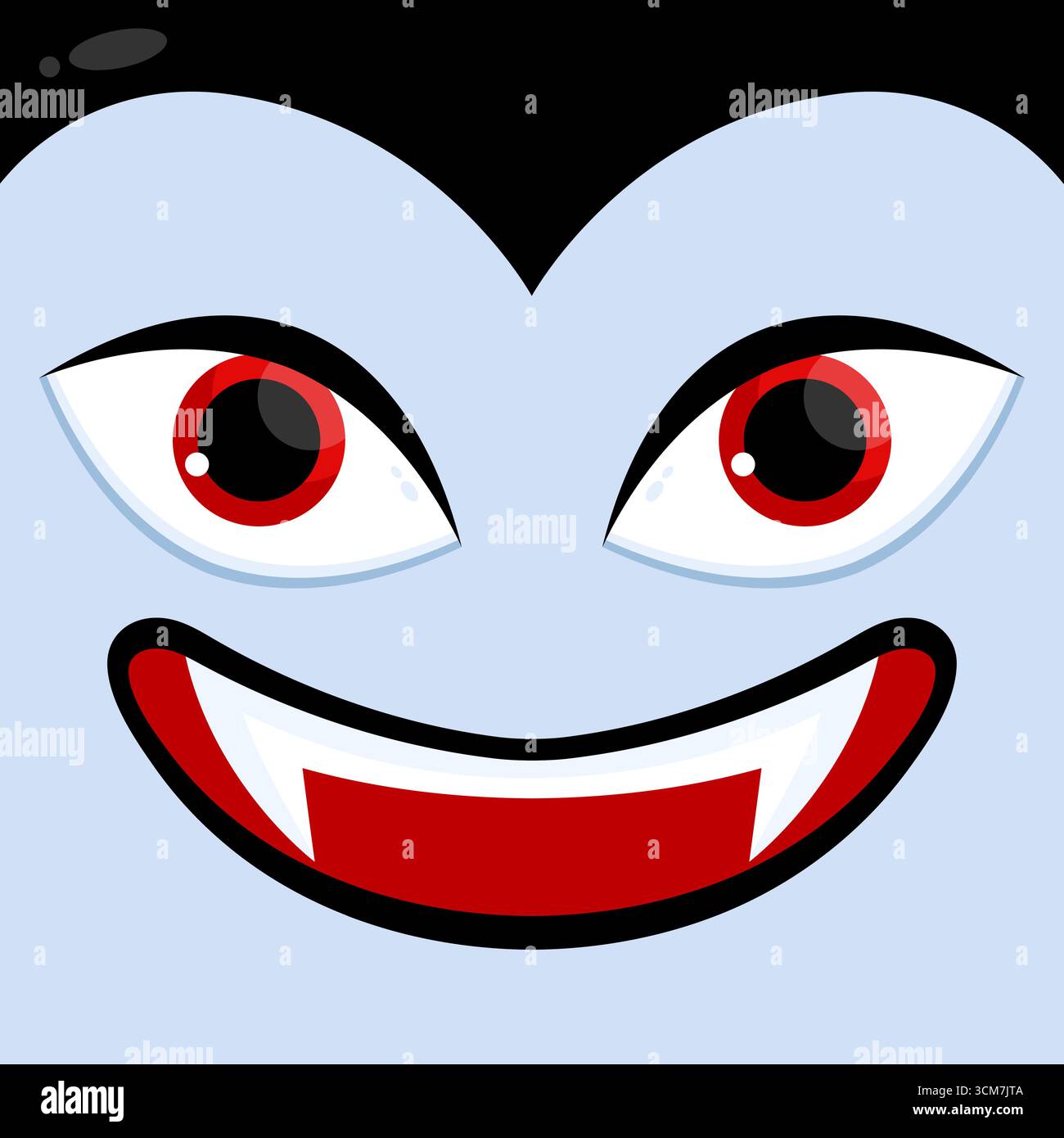 Carino cartone animato Dracula Vampire faccia da vicino. Illustrazione vettoriale Illustrazione Vettoriale