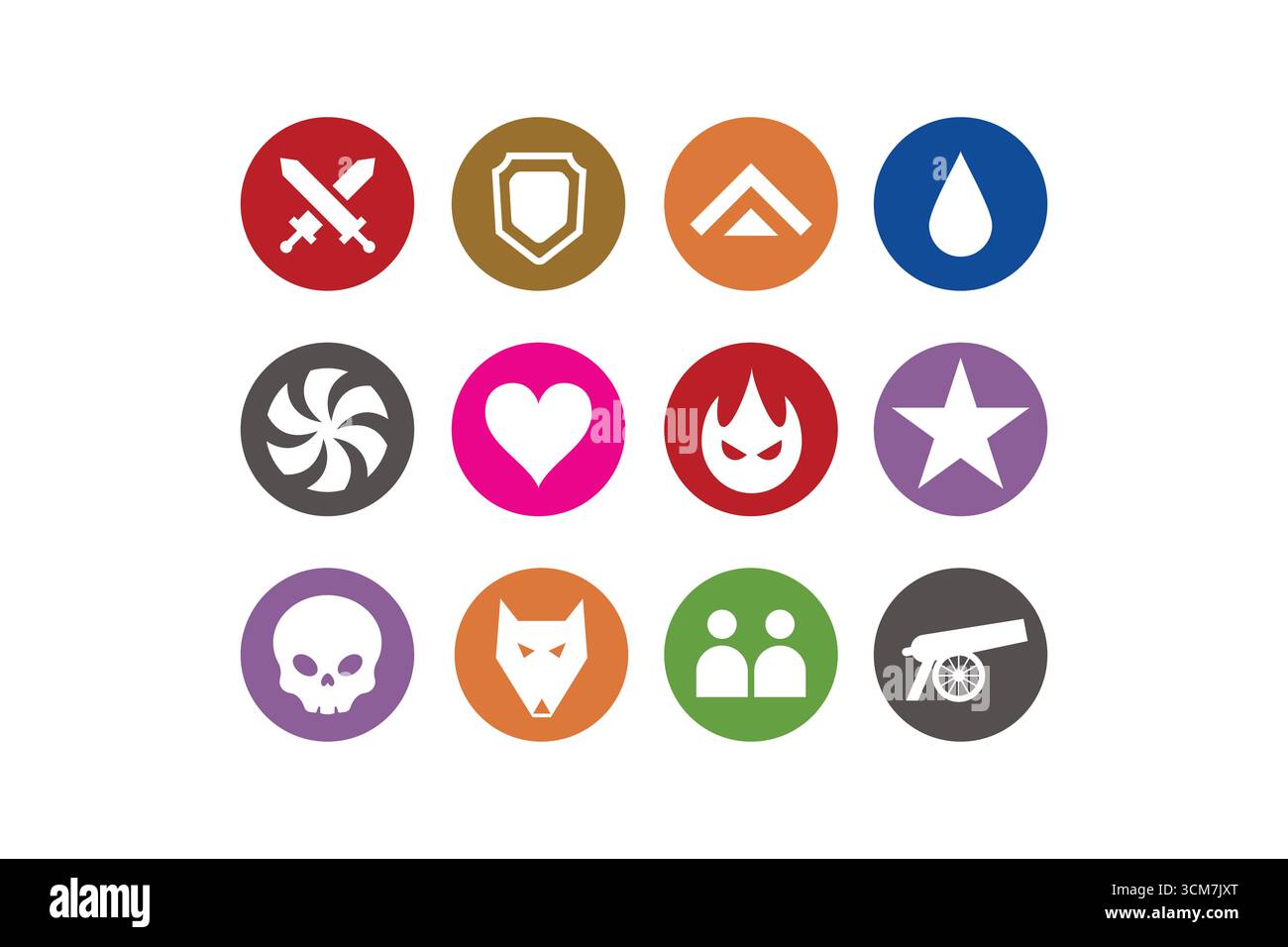 Collezione di icone colorate per il design dei giochi. set di interfaccia per videogiochi. Illustrazione Vettoriale