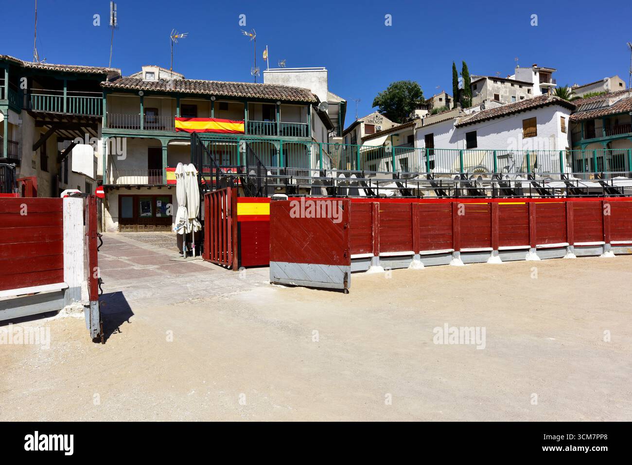 Chinchón, piazza principale attrezzata per i corride. Madrid, Spagna. Foto Stock