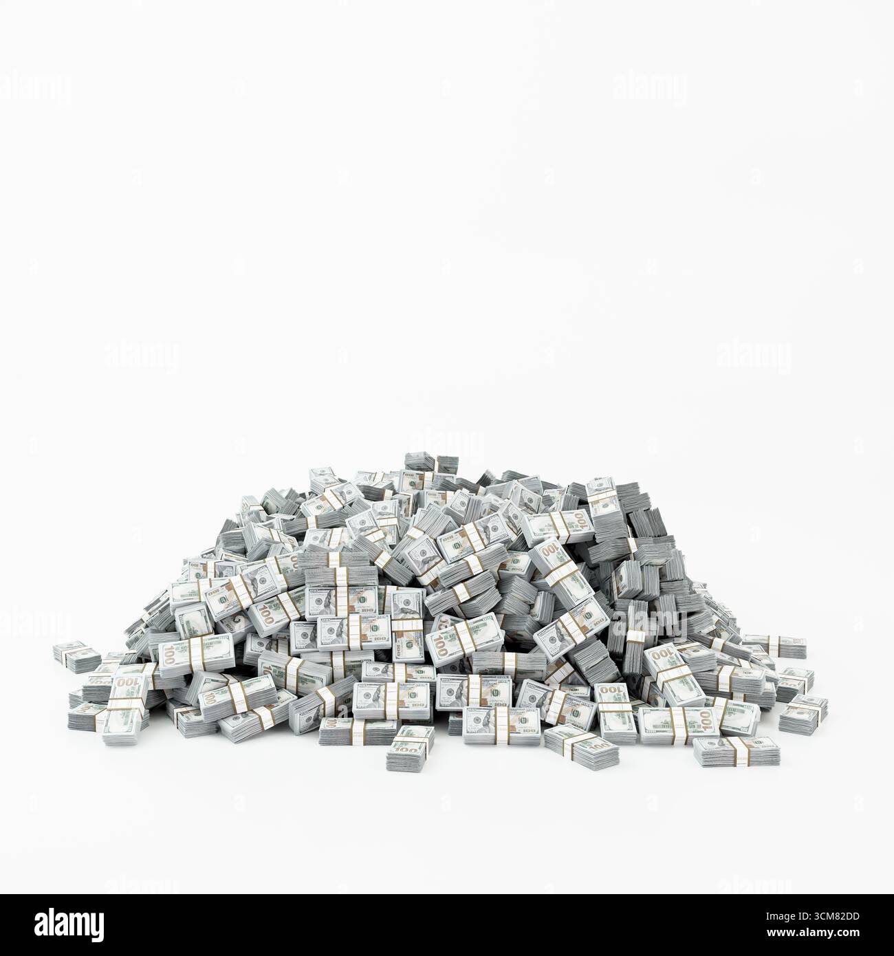 Enormi pile di dollari isolate su sfondo bianco illustrazione 3d. Foto Stock