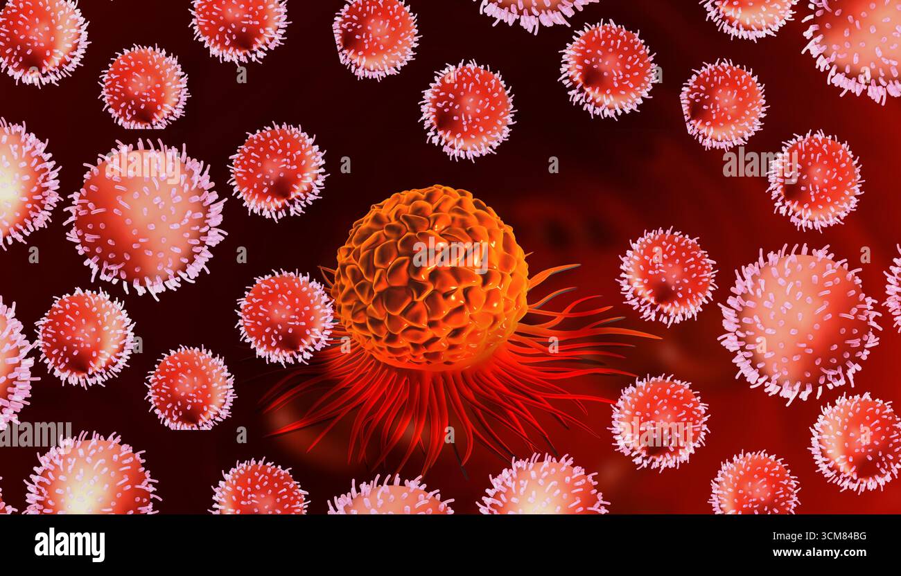 Sfondo delle cellule tumorali. illustrazione 3d. Foto Stock