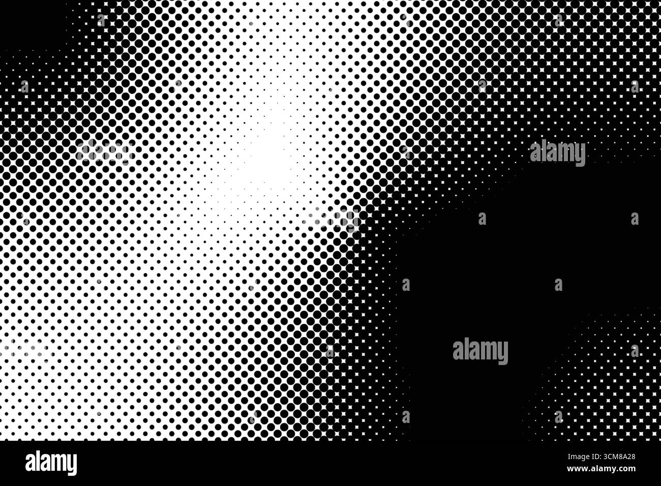 Lo sfondo bianco e nero con mezzitoni presenta una sfumatura uniforme, che passa da una densa concentrazione di punti. Illustrazione Vettoriale