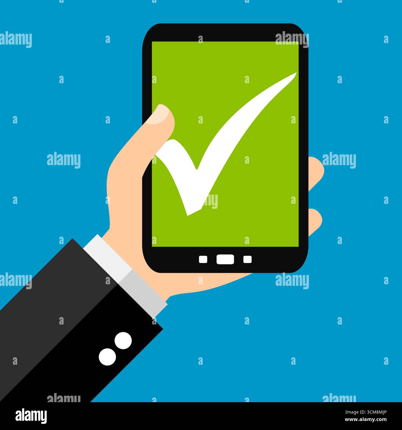 Mano aziendale per smartphone: Tutto fatto, fatto nel modo giusto Foto Stock