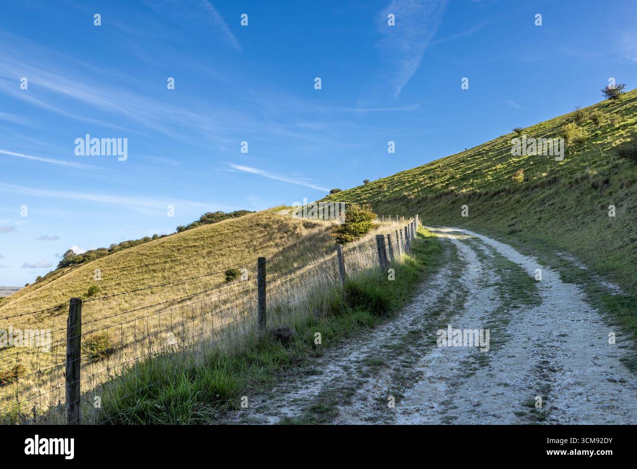 Guarda un sentiero nel Sussex rurale in un giorno di settembre soleggiato Foto Stock