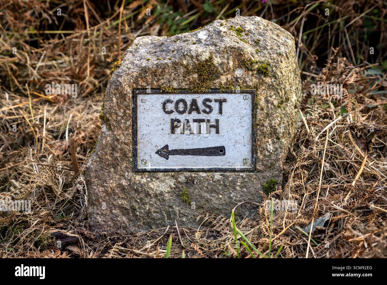 Un cartello direzionale lungo il South West Coast Path in Cornovaglia Foto Stock