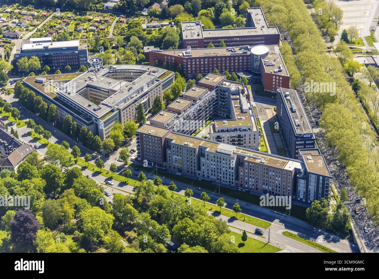 Vista aerea, Berswordt-Quartier, Berswordt-Carree, Berswordtstrasse, Westfalenhalle, Dortmund, regione della Ruhr, Renania settentrionale-Vestfalia, Germania, DE, Dorint Foto Stock