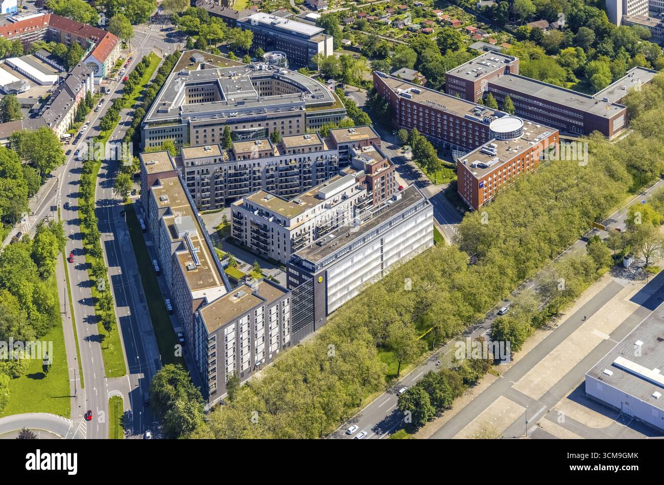 Vista aerea, Berswordt-Quartier, Berswordt-Carree, Berswordtstrasse, Westfalenhalle, Dortmund, regione della Ruhr, Renania settentrionale-Vestfalia, Germania, DE, Dorint Foto Stock