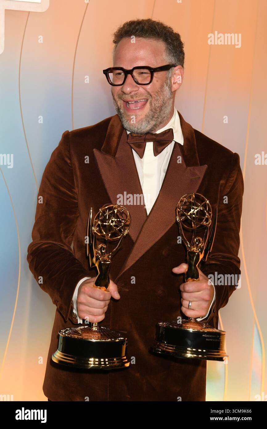 West Hollywood, circa 14 settembre 2025. Seth Rogen all'Apple TV Primetime Emmy Party a Ysabel a West Hollywood, California, il 14 settembre 2025. Crediti: Jeffrey Mayer/Media Punch/Alamy Live News Foto Stock