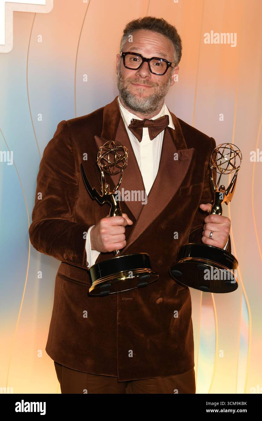 West Hollywood, circa 14 settembre 2025. Seth Rogen all'Apple TV Primetime Emmy Party a Ysabel a West Hollywood, California, il 14 settembre 2025. Crediti: Jeffrey Mayer/Media Punch/Alamy Live News Foto Stock