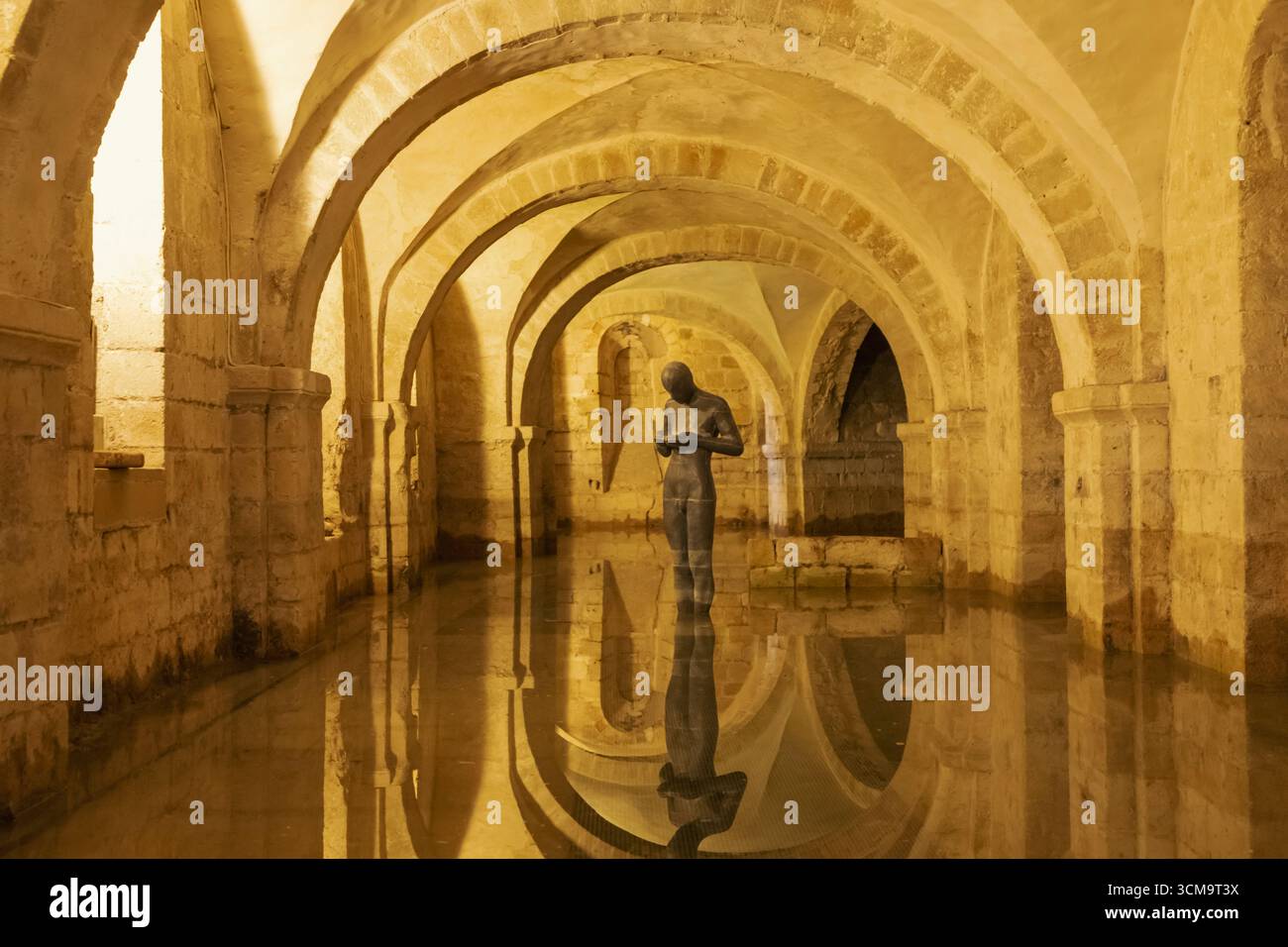 Inghilterra, Hampshire, Winchester, Winchester Cathedral, The Crypt, scultura intitolata "Sound II" di Antony Gormley Foto Stock