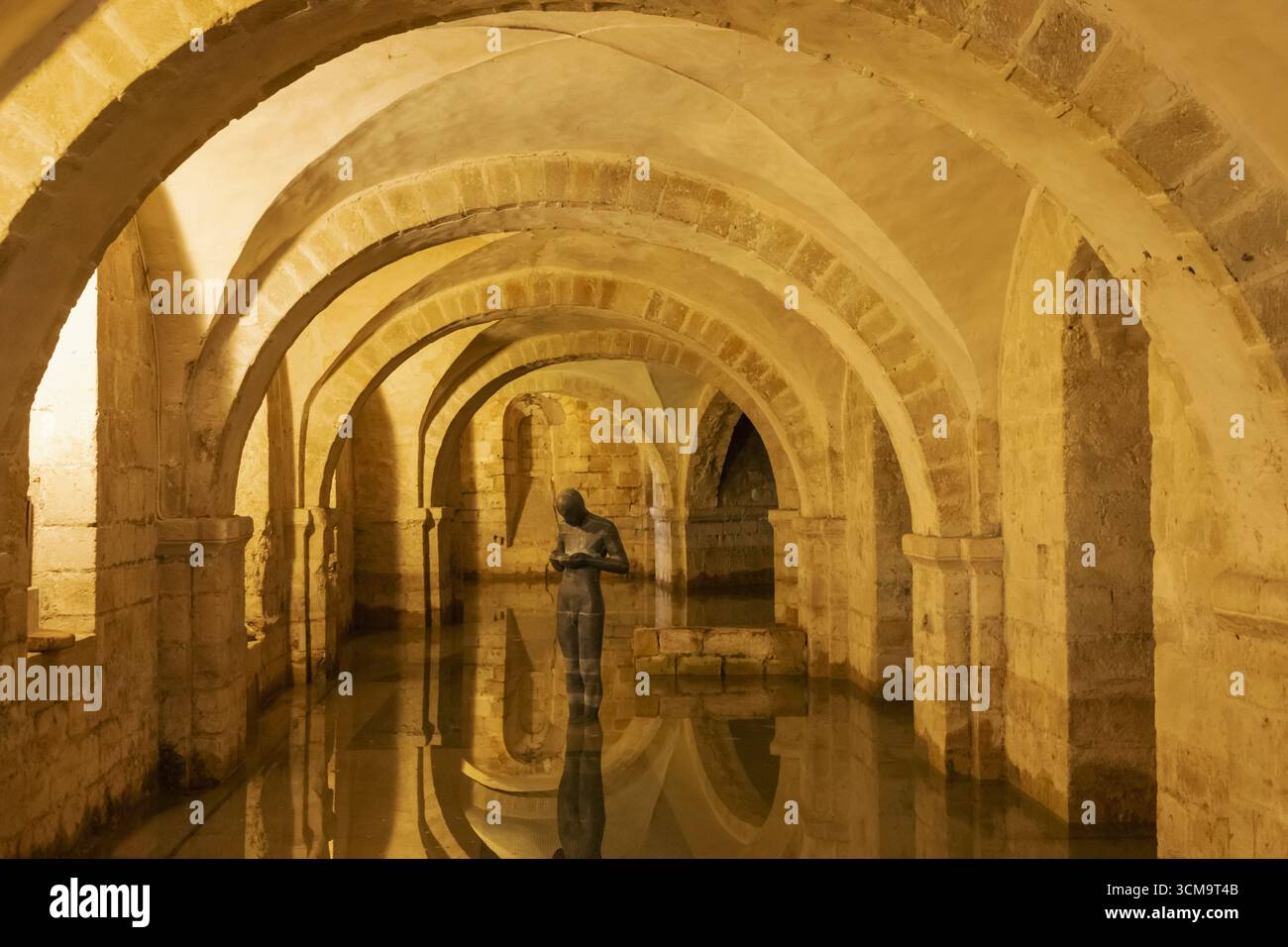 Inghilterra, Hampshire, Winchester, Winchester Cathedral, The Crypt, scultura intitolata "Sound II" di Antony Gormley Foto Stock