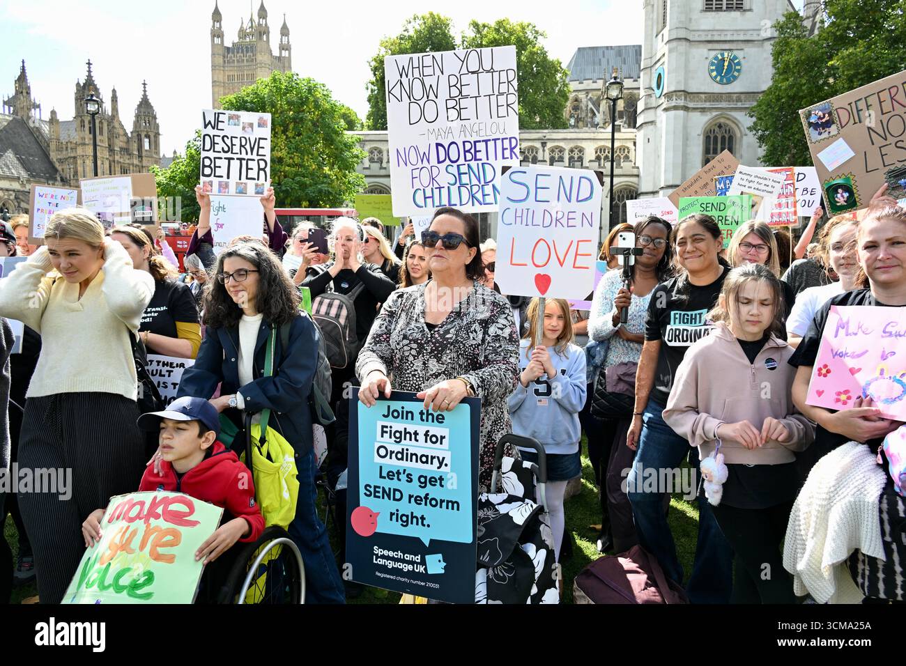 Londra, Regno Unito. MANDATE Rally in Parliament Square. INVIARE la giornata d'azione per le famiglie colpite, organizzata dal partenariato dei bambini disabili e i gruppi genitori INVIARE Sanctuary e LetusLearn2. Crediti: michael melia/Alamy Live News Foto Stock