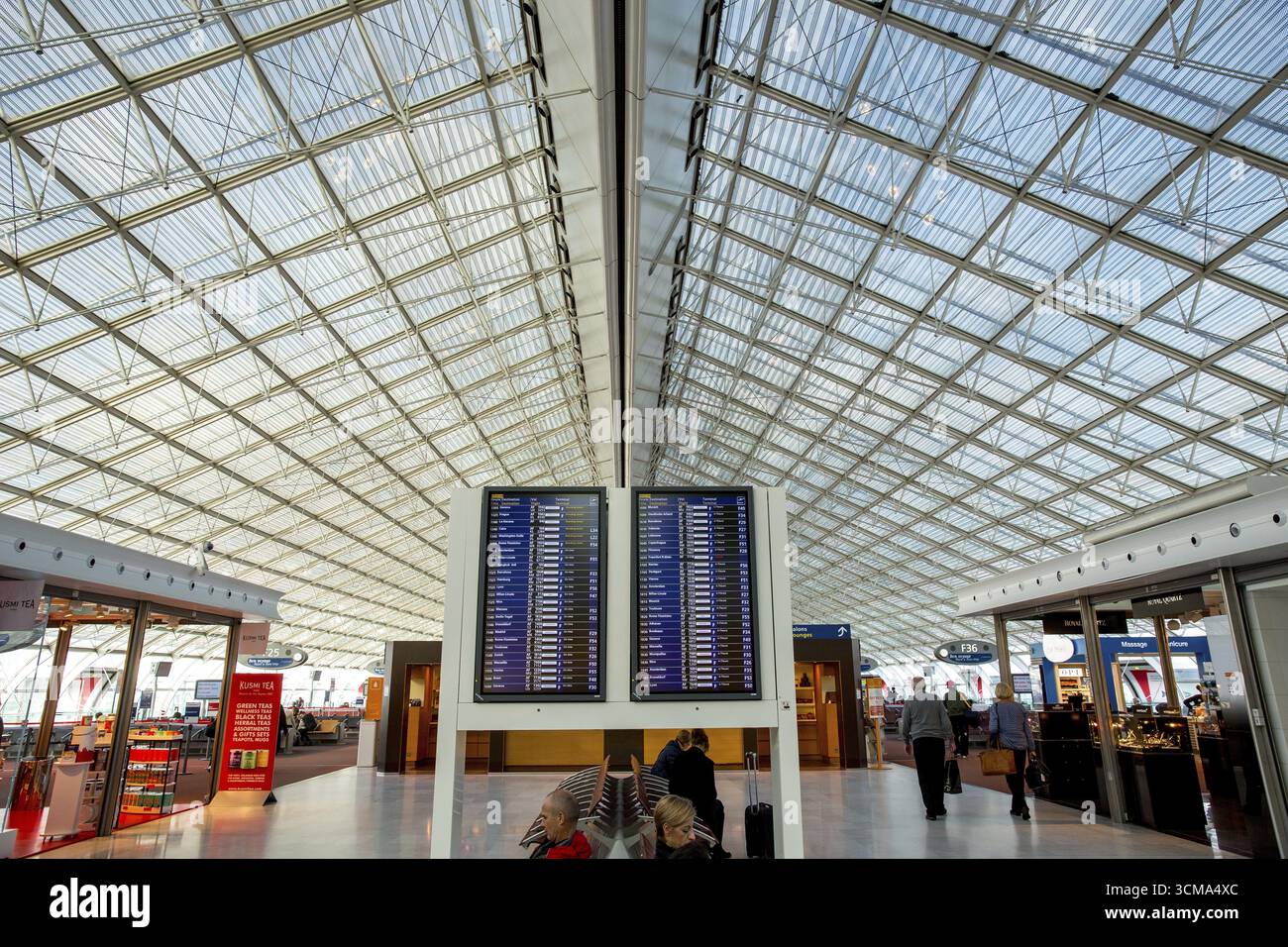 Display dei voli, display degli arrivi e delle partenze, voli AIRFRANCE, display dei voli, aeroporto CDG, Charles-de-Gaule, sala di transito, sala d'attesa, le me Foto Stock
