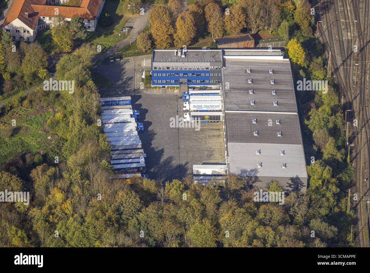 Foto aerea, DB Schenker, Boele, Hagen, zona della Ruhr, Renania settentrionale-Vestfalia, Germania, DE, Europa, trasporto merci, logistica, servizio logistico, logi Foto Stock