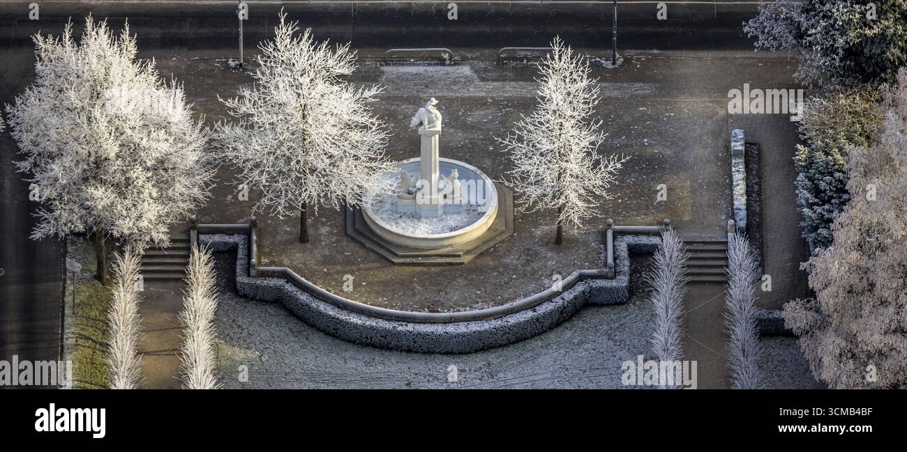 Vista aerea, fontana degli orsi invernali, alberi innevati, centro, Hamm, regione della Ruhr, Renania settentrionale-Vestfalia, Germania, Germania, Germania, Europa, vista dall'alto, foto dall'alto Foto Stock