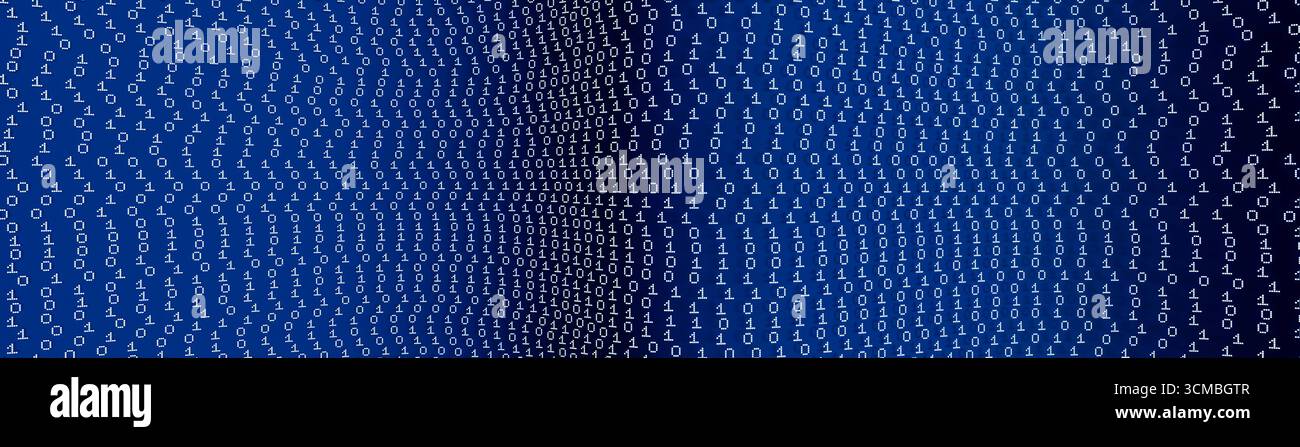 Codice binario in blu e bianco, linguaggio informatico, programmazione software. Codice binario in blu e bianco, linguaggio informatico, programmazione software. Tecnologia, codifica, scienza, intelligenza artificiale, apprendimento automatico. Illustrazione 3D img Technology 082s01 binary code Foto Stock