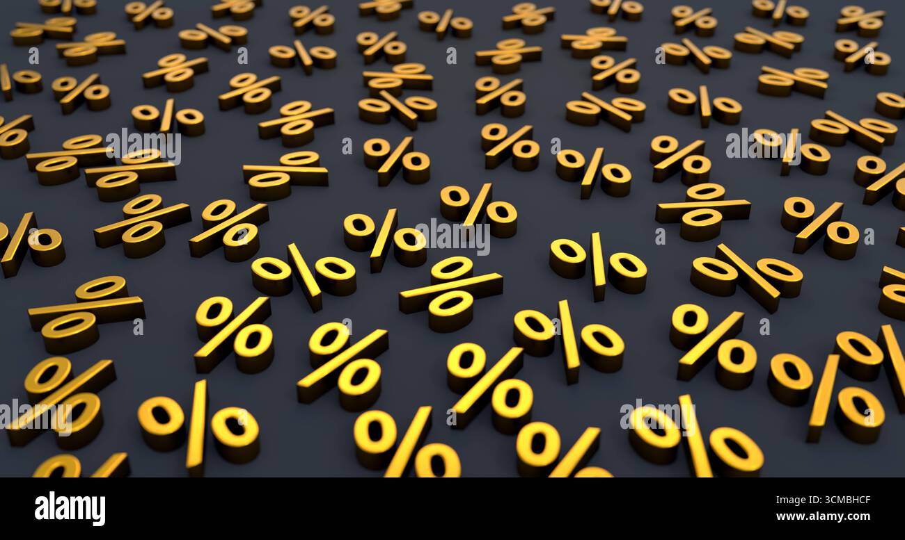 Segni di percentuale Golden Shiny. Segni di percentuale Golden Shiny. Business, vendite, marketing retail, simbolo percentuale, sconto. Illustrazione 3D symbol042s04 percent sign Foto Stock