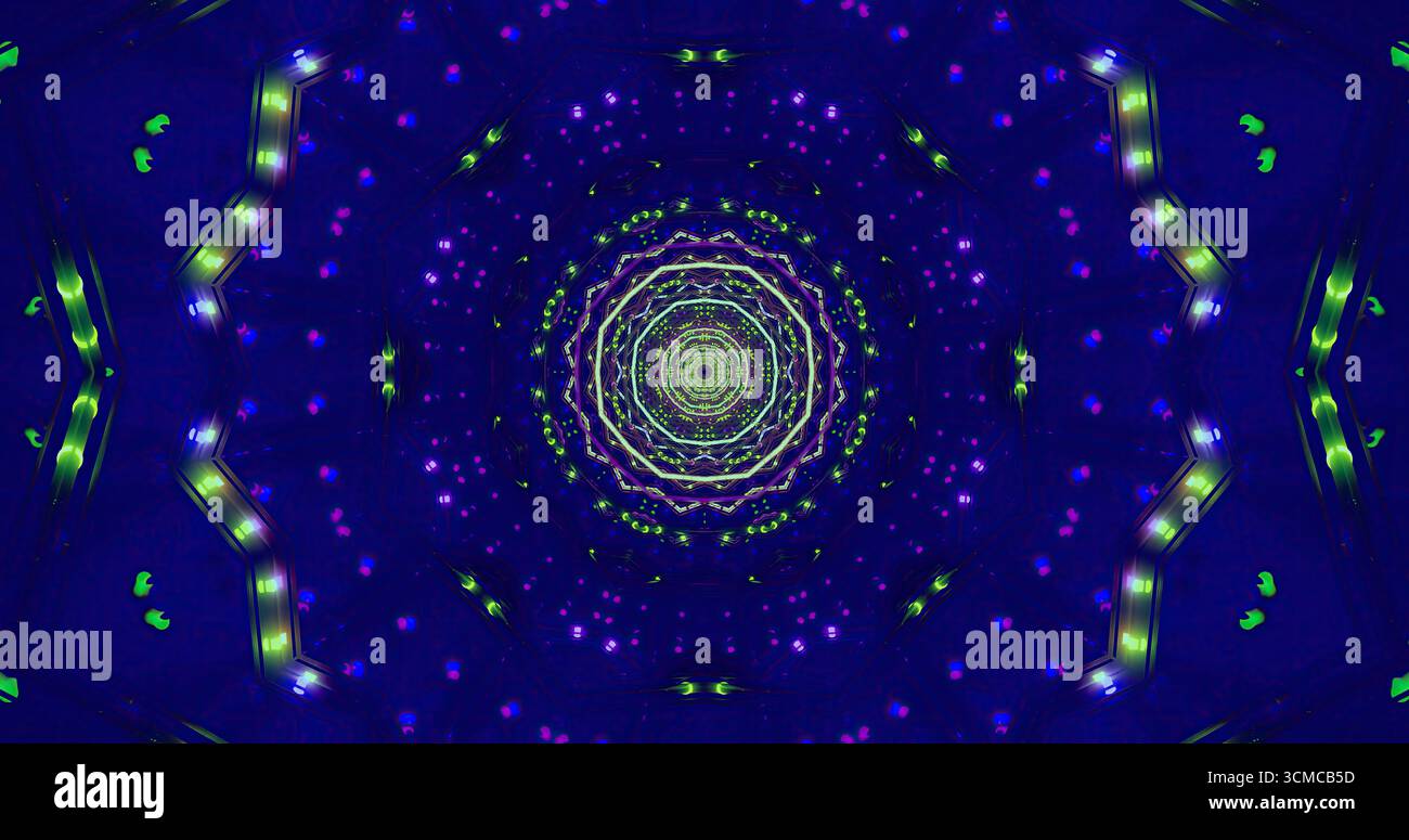 I vivaci motivi vorticosi creano un design affascinante utilizzando sfumature di blu, verde e viola. La grafica cattura l'attenzione con dettagli intricati e vi Foto Stock