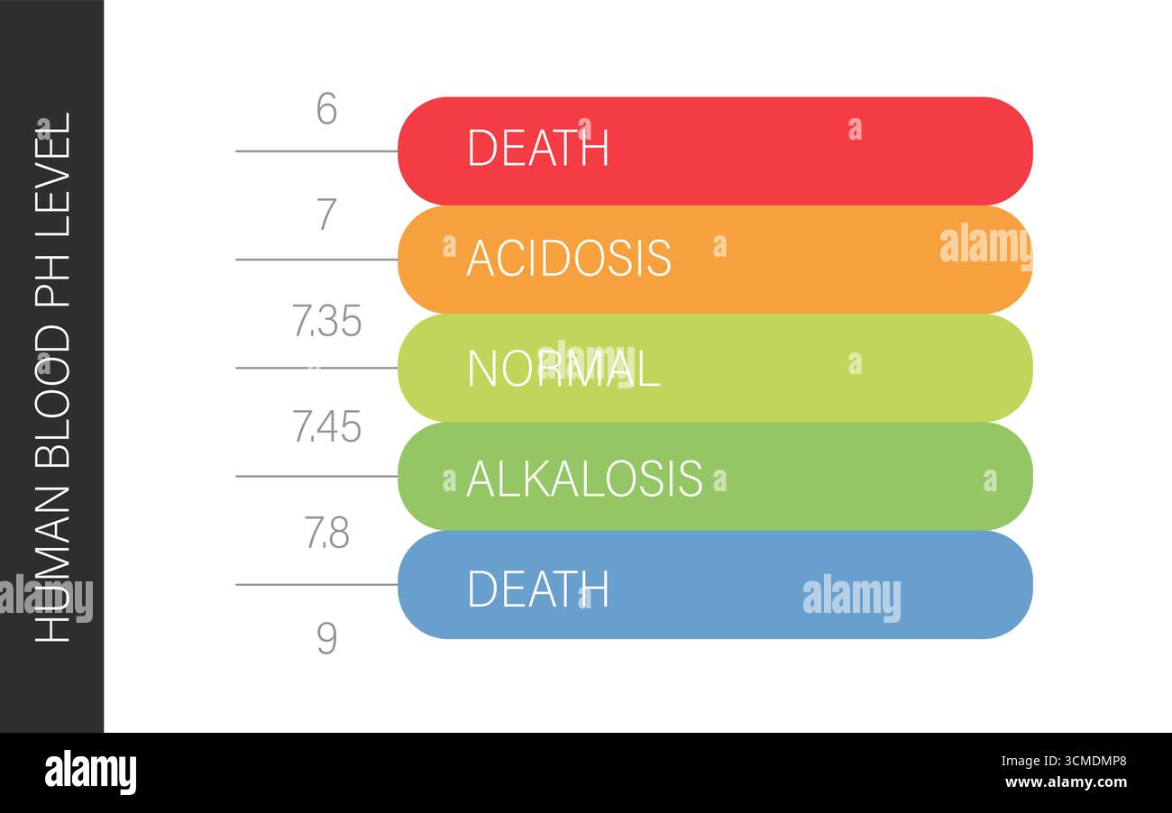 Scala del pH ematico. Indicatore acido e alcalino. Ricerca medica in laboratorio. Illustrazione vettoriale in stile piatto Illustrazione Vettoriale