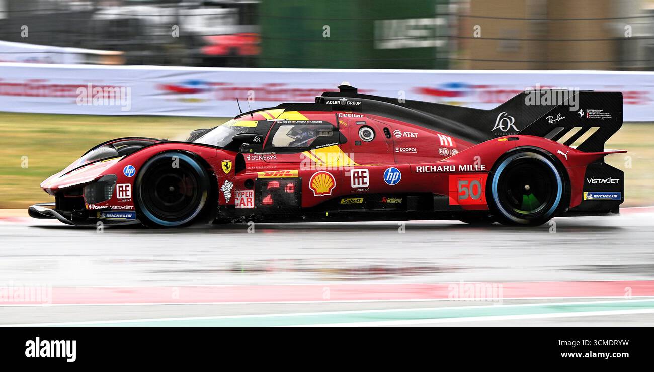 La Ferrari AF Corse 499P No 50 hypercar di Antonio fuoco, Miguel Molina e Nicklas Nielsen si piazza secondo durante il Lone Star Lemans 2025 sul circuito delle Americhe, domenica 7 settembre 2025, ad Austin, testo (Bert Richardson/immagine dello sport) Foto Stock