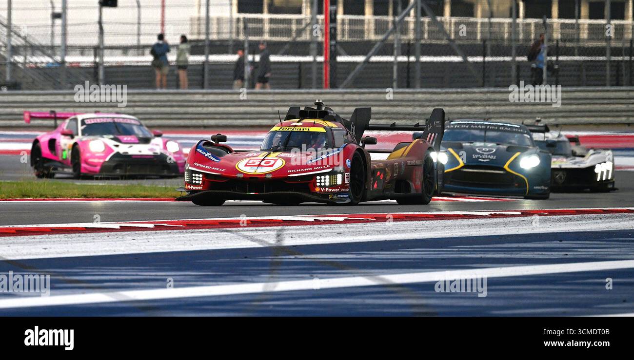 La Ferrari AF Corse 499P No 50 hypercar di Antonio fuoco, Miguel Molina e Nicklas Nielsen si piazza secondo durante il Lone Star Lemans 2025 sul circuito delle Americhe, domenica 7 settembre 2025, ad Austin, testo (Bert Richardson/immagine dello sport) Foto Stock