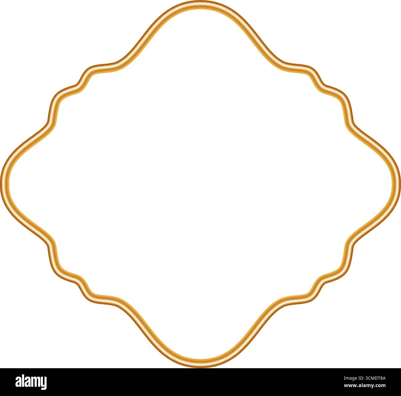 Cornice 3d dorata, bordo. Elemento decorativo ornamentale islamico, forme marocchine. Illustrazione vettoriale per invito, biglietto d'auguri, design decorativo Illustrazione Vettoriale