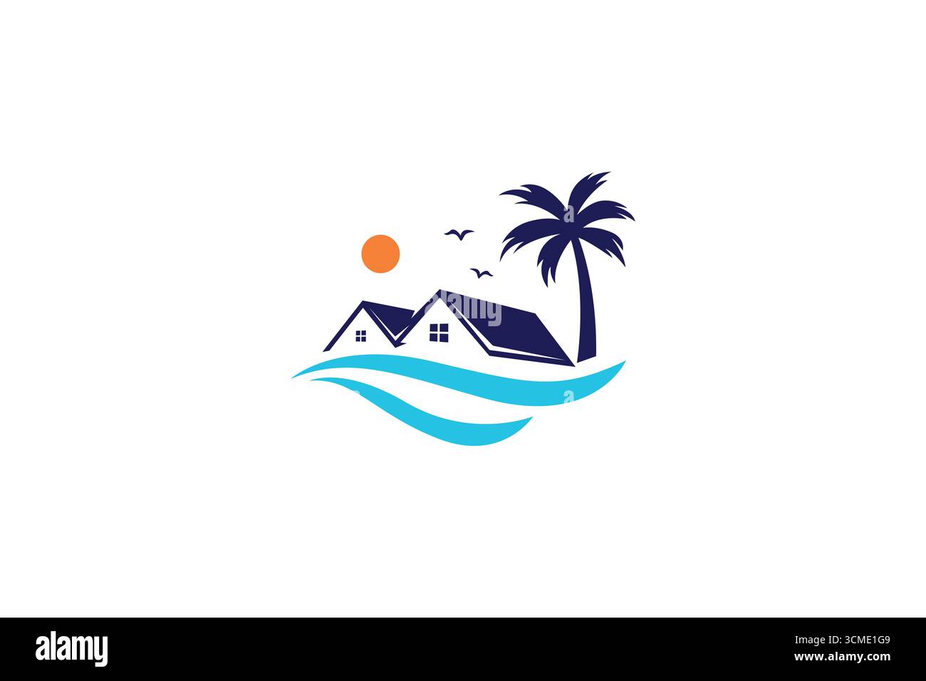 Beach House Seaside Logo Business Building Property Home Resort Illustrazione Vettoriale