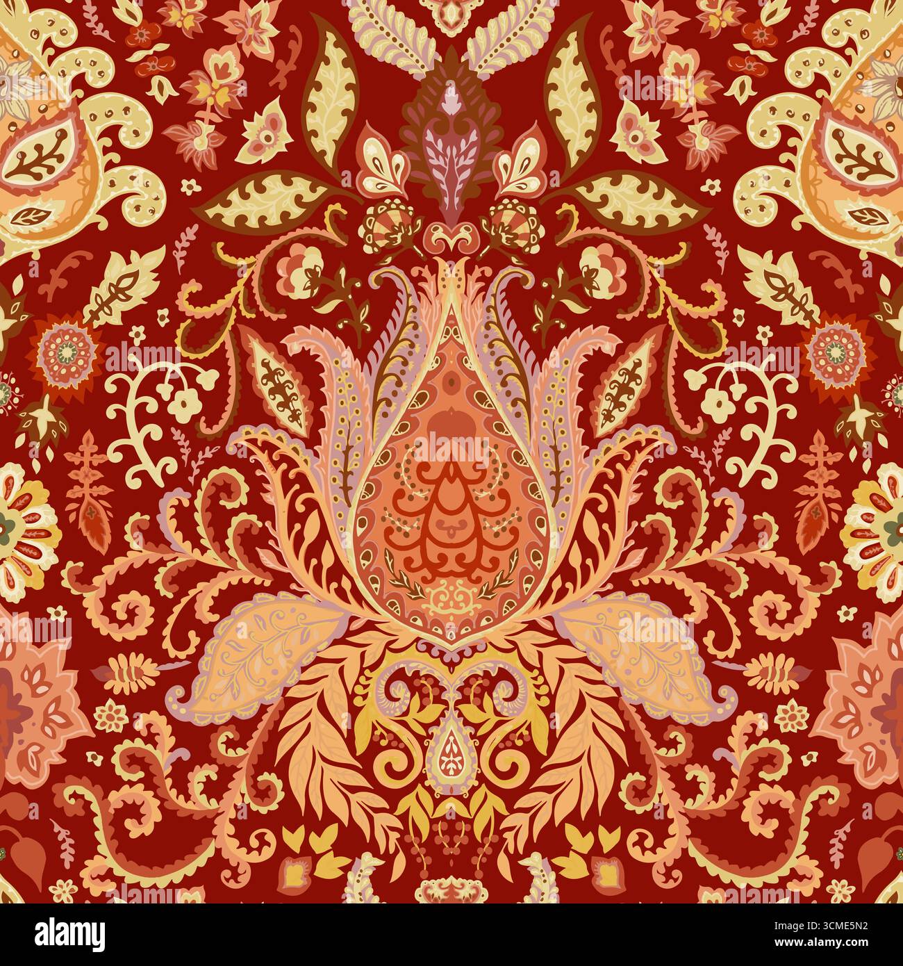 Motivo Paisley simmetrico rosso ornamentale Illustrazione Vettoriale