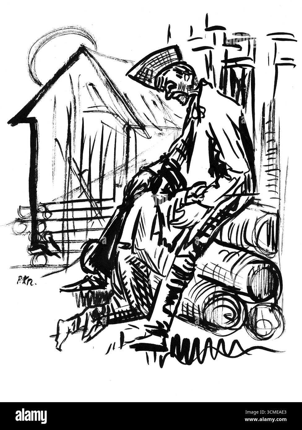 Il figlio perduto di Arnold Peter Weisz Kubincan - disegno figurativo modernista ungherese dell'inizio del XX secolo, narrazione emotiva, arte di pubblico dominio Foto Stock