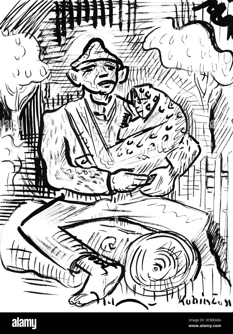 Study for Pleasant Duty di Arnold Peter Weisz Kubincan - schizzo modernista slovacco dell'inizio del XX secolo, disegno figurativo, arte di pubblico dominio Foto Stock