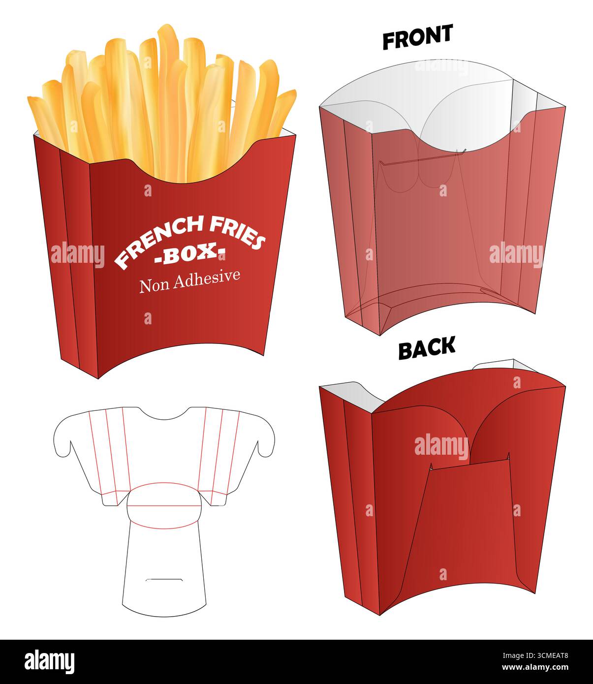 Scatola per patatine fritte stampabili, modello contenitore non adesivo, disposizione a stampo Illustrazione Vettoriale