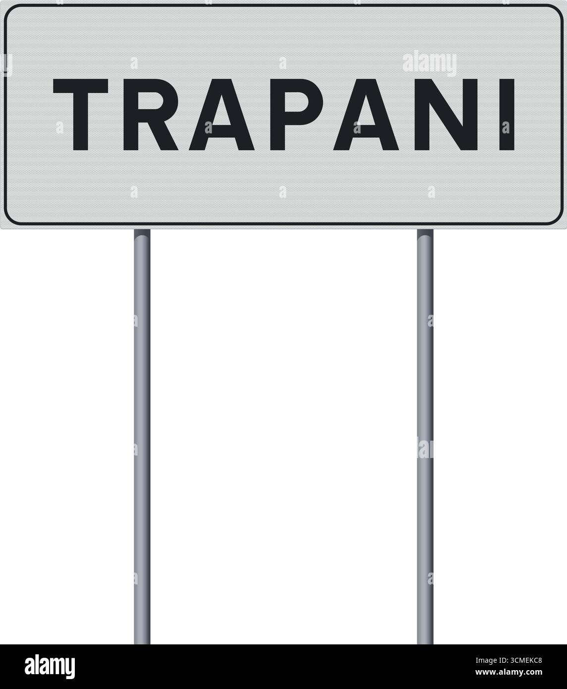 Illustrazione vettoriale del cartello stradale di ingresso della città di Trapani su pali metallici Illustrazione Vettoriale