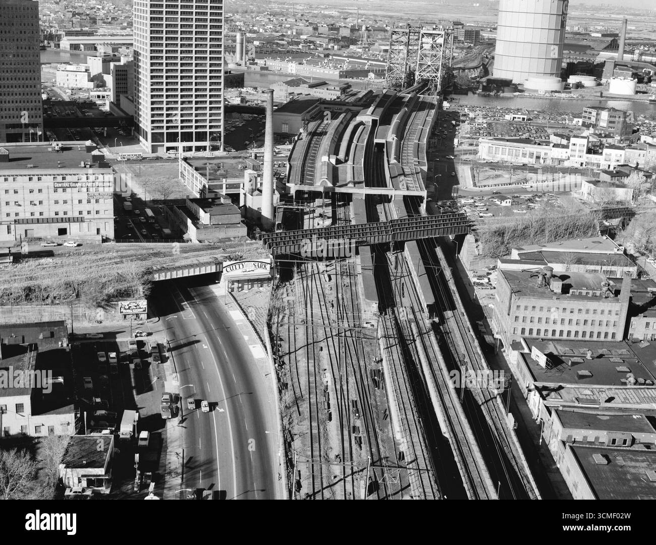 Central Railroad del New Jersey Bridge. Newark, Essex County, New Jersey, circa 1970 Foto Stock