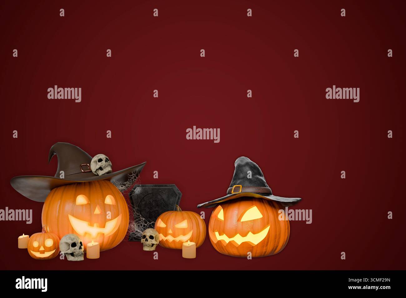 Pipistrelli che volano intorno alle zucche di Halloween Foto Stock