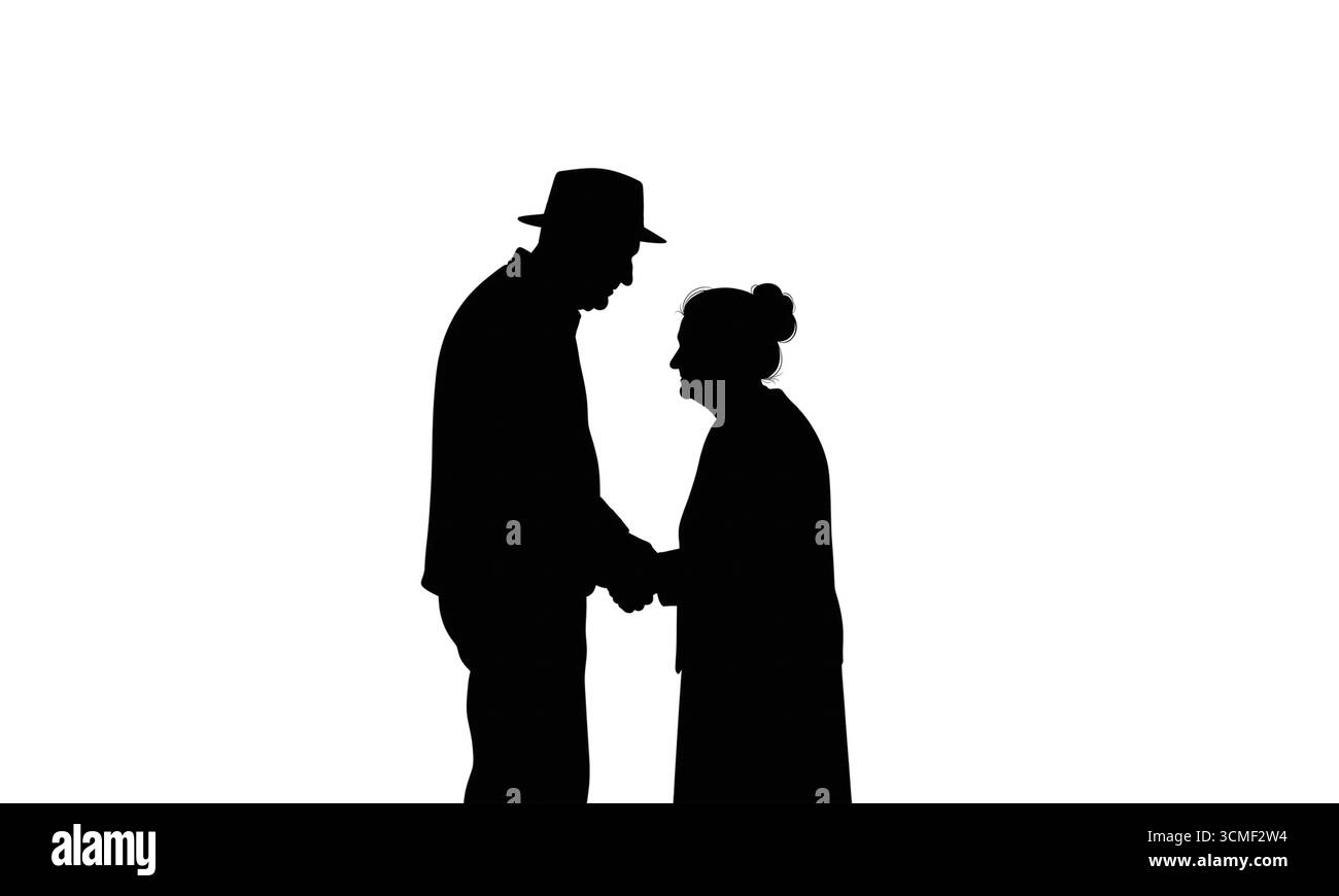 L'illustrazione vettoriale della silhouette dei nonni è isolata su uno sfondo bianco Illustrazione Vettoriale