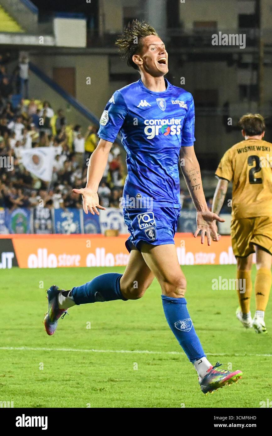 Empoli, Italia. 16 settembre 2025. Bohdan Popov (Empoli) durante Empoli FC vs Spezia calcio, partita di serie B a Empoli, Italia, 14 settembre 2025 crediti: Agenzia fotografica indipendente/Alamy Live News Foto Stock